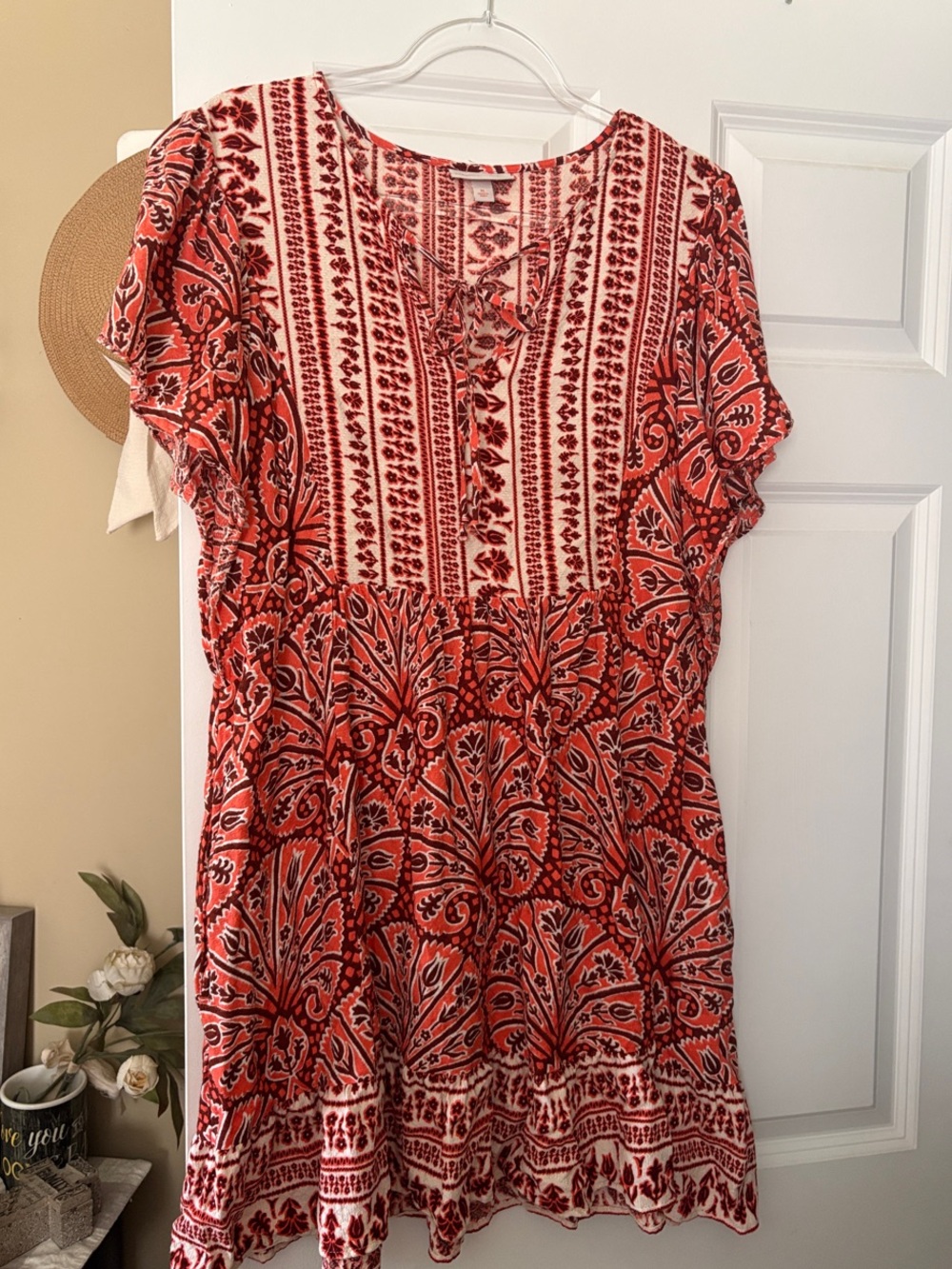 Knox Rose Red Printed Flutter Sleeve dress